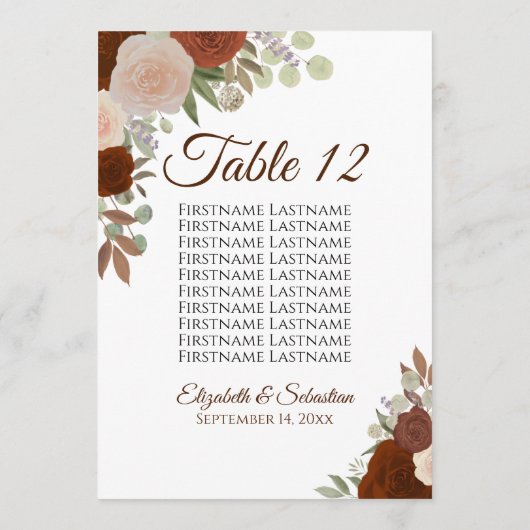 Herfst Rozen Wedding Seating Chart Table Kaart Gro (Achterkant)
