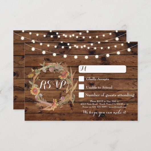 Herfst RSVP Huwelijk Houten Responsekaarten Lichte (Voorkant / Achterkant)