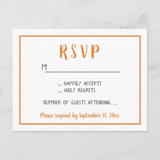 Herfst RSVP Oranje herfst Wedding Party minimalist Uitnodiging Briefkaart (Voorkant)