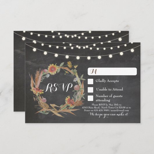 Herfst RSVP Trouw Chalkboard Responsekaarten Licht (Voorkant / Achterkant)
