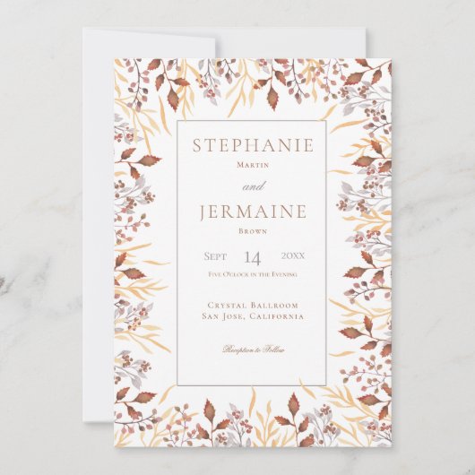 Herfst Rust & Brown Boho Modern Wedding Uitnodigin Kaart (Voorkant)