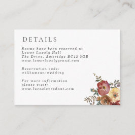 Herfst Rust Burgundy Floral Wedding - Gegevens Informatiekaartje