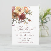 Herfst Rust Burgundy Oranje Script Photo Weddensch Save The Date (Staand voorkant)