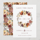 Herfst Rust Burgundy Wreath Wedding Save The Date (Voorkant / Achterkant)
