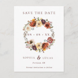 Herfst Rust Burgundy Wreath Wedding Save the Date Aankondigingskaart
