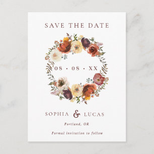 Herfst Rust Burgundy Wreath Wedding Save the Date Aankondigingskaart