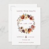 Herfst Rust Burgundy Wreath Wedding Save the Date Aankondigingskaart (Voorkant / Achterkant)