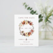 Herfst Rust Burgundy Wreath Wedding Save the Date Aankondigingskaart (Staand voorkant)
