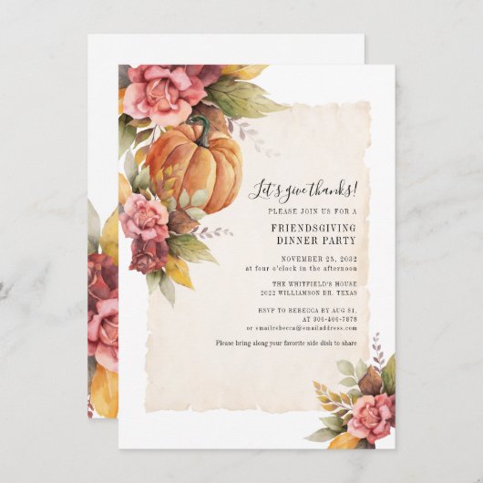 Herfst Rust laat pomkin Friendsgiving Dinner Kaart (Voorkant / Achterkant)