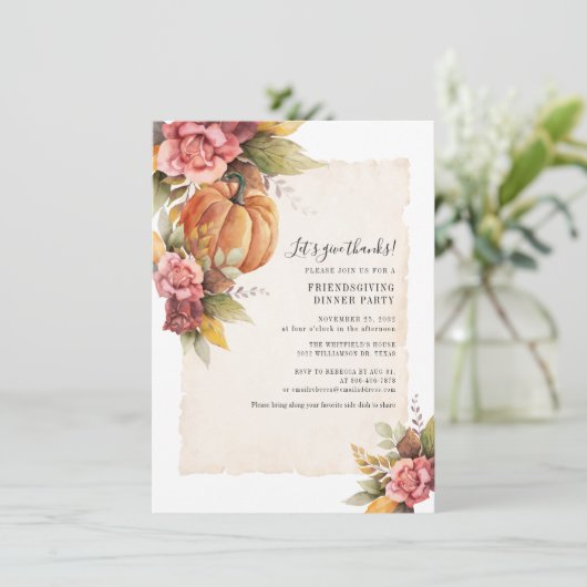 Herfst Rust laat pomkin Friendsgiving Dinner Kaart (Staand voorkant)