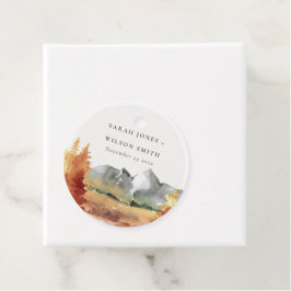 Herfst Rust Oranje Mountain Trees Foliage Wedding Bedankjes Labels
