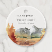 Herfst Rust Oranje Mountain Trees Foliage Wedding Bedankjes Labels (Voorkant)