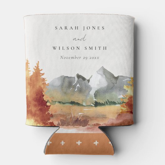 Herfst Rust Oranje Mountain Trees Foliage Wedding Blikjeskoeler (Achterkant)