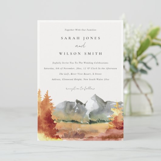 Herfst Rust Oranje Mountain Trees Foliage Wedding Kaart (Staand voorkant)