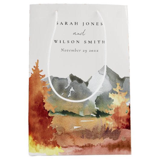 Herfst Rust Oranje Mountain Trees Foliage Wedding Medium Cadeauzakje (Voorkant)
