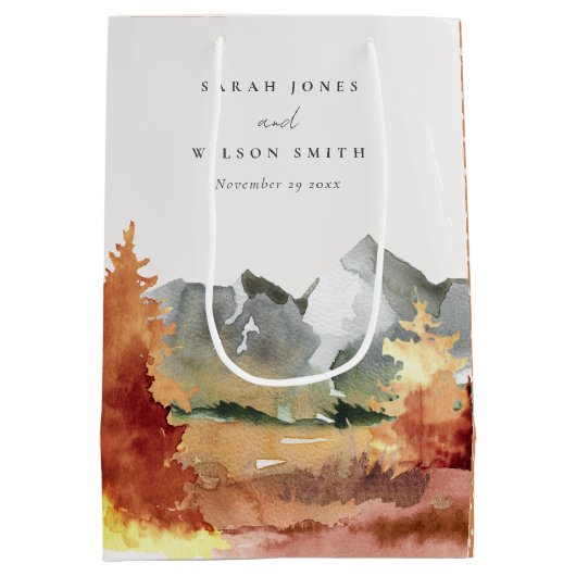 Herfst Rust Oranje Mountain Trees Foliage Wedding Medium Cadeauzakje (Achterkant)