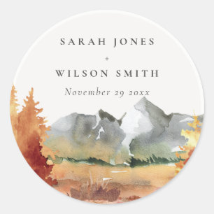 Herfst Rust Oranje Mountain Trees Foliage Wedding Ronde Sticker