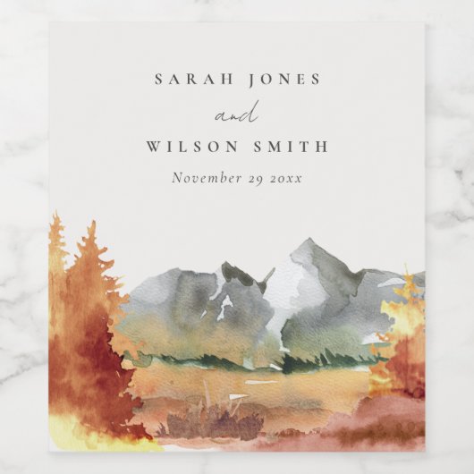 Herfst Rust Oranje Mountain Trees Foliage Wedding Wijn Etiket (Enkel label)