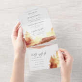 Herfst Rust Oranje Waterverf Trees Foliage Wedding All In One Uitnodiging (Afscheurbaar)