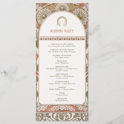 Herfst  Rust Trouwprogramma Art Nouveau Programmakaart (Achterkant)