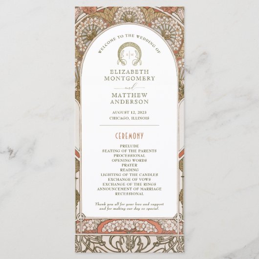 Herfst  Rust Trouwprogramma Art Nouveau Programmakaart (Voorkant)