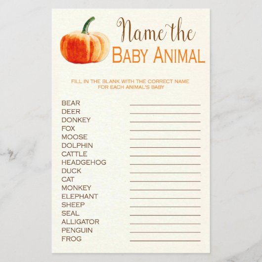 Herfst Rustic Baby Animal Baby shower Game Flyer (Voorkant)