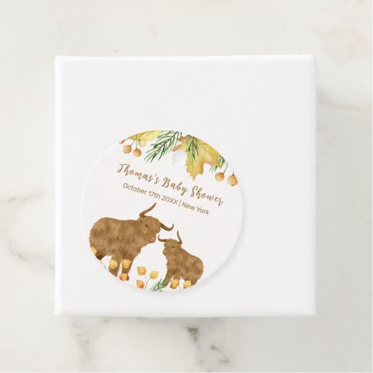 Herfst Rustic Boho Highland Koe Baby shower Bedankjes Labels (In situ)