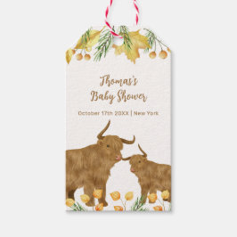 Herfst Rustic Boho Highland Koe Baby shower Cadeaulabel