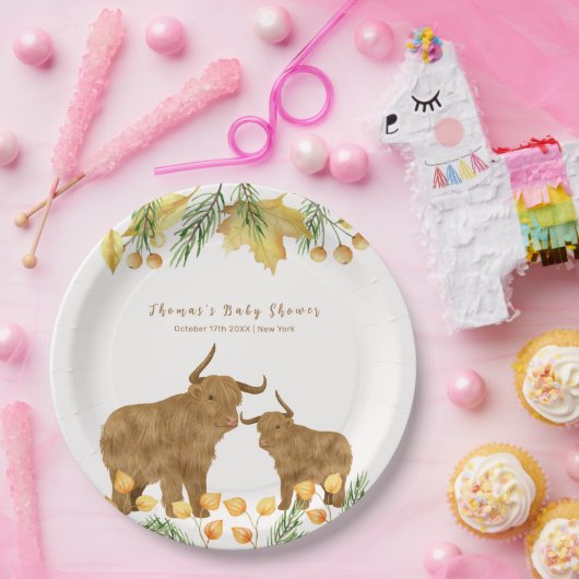 Herfst Rustic Boho Highland Koe Baby shower Papieren Bordje (Feest)