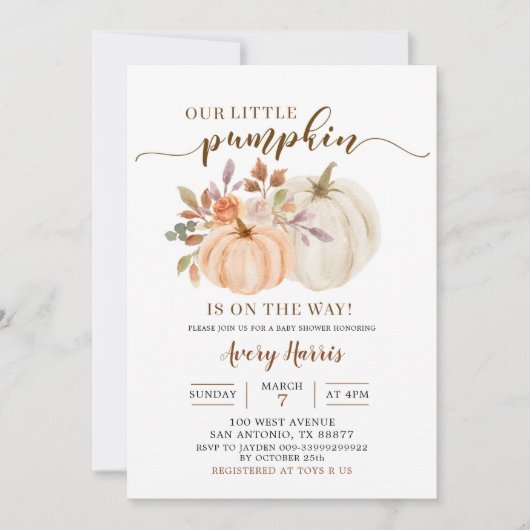 Herfst Rustic Boho Pumpkin Baby shower Uitnodiging (Voorkant)