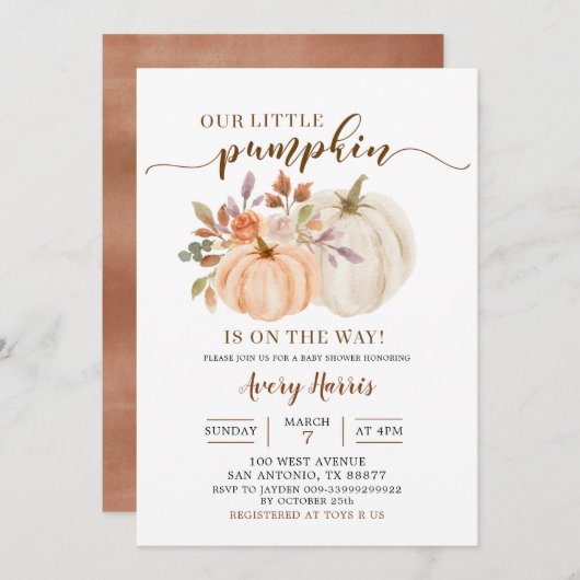 Herfst Rustic Boho Pumpkin Baby shower Uitnodiging (Voorkant / Achterkant)