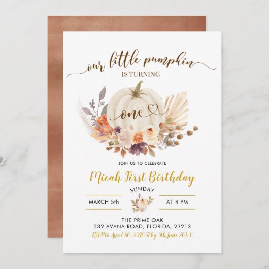 Herfst Rustic Boho Pumpkin eerste uitnodiging (Voorkant / Achterkant)