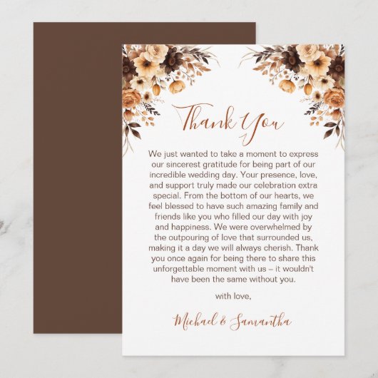 Herfst Rustic Brown en Ivoor Roos Country Wedding Bedankkaart (Voorkant / Achterkant)