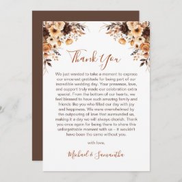 Herfst Rustic Brown en Ivoor Roos Country Wedding Bedankkaart