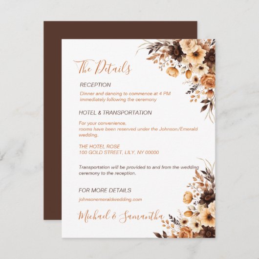 Herfst Rustic Brown en Ivoor Roos Country Wedding Informatiekaartje (Voorkant / Achterkant)