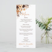 Herfst Rustic Brown en Ivoor Roos Country Wedding Menu (Staand voorkant)
