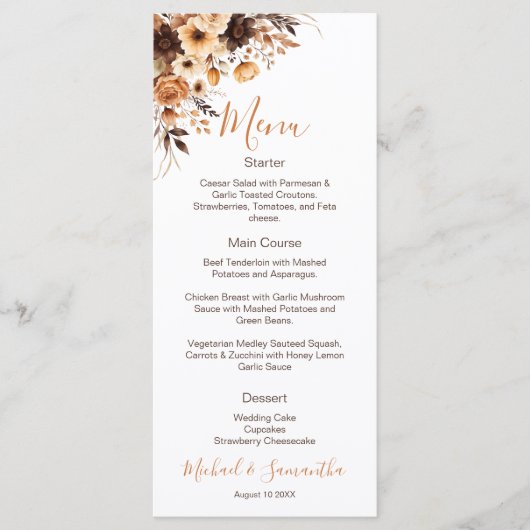 Herfst Rustic Brown en Ivoor Roos Country Wedding Menu (Voorkant)