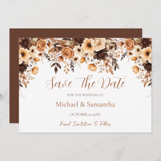 Herfst Rustic Brown en Ivoor Roos Country Wedding Save The Date (Voorkant / Achterkant)