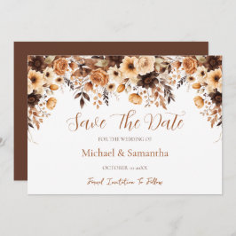 Herfst Rustic Brown en Ivoor Roos Country Wedding Save The Date