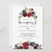 Herfst Rustic Burgundy Calligrafie Het huwelijk va Kaart (Voorkant)