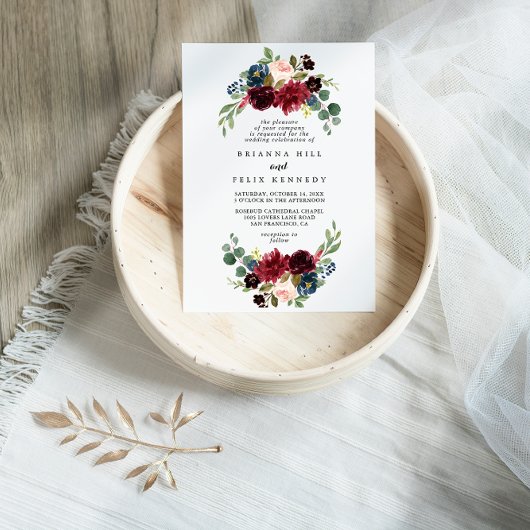 Herfst Rustic Burgundy Calligraphy Diamond Wedding Kaart