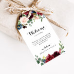 Herfst Rustic Burgundy Calligraphy Wedding Welcome Cadeaulabel<br><div class="desc">Deze herfst rustige bogundy kalligrafie bruiloft welkome labels zijn perfect voor een moderne bruiloft. Het ontwerp is voorzien van bruine,  rode,  marineuze,  blauwe en blauwe radiant en gracieuze handbeschilderde bloemen,  die de natuurlijke schoonheid inspireren. Deze labels zijn perfect voor gastgastgastzakken en bestemmingsbruiloften.</div>