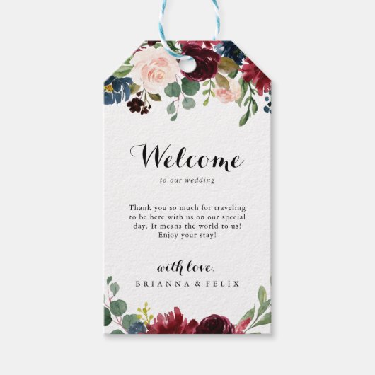 Herfst Rustic Burgundy Calligraphy Wedding Welcome Cadeaulabel (Voorkant)