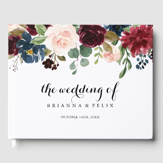 Herfst Rustic Burgundy Modern Calligraphy Wedding Gastenboek (Voorkant)