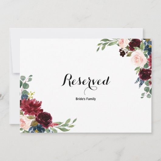 Herfst Rustic Dazzling Burgundy Reserved Sign (Voorkant)