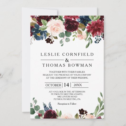 Herfst Rustic Dazzling Burgundy Wedding Kaart (Voorkant)