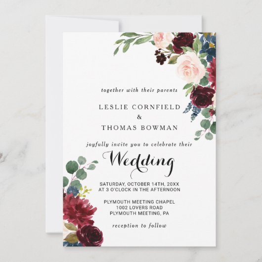 Herfst Rustic Dazzling Burgundy Wedding Kaart (Voorkant)