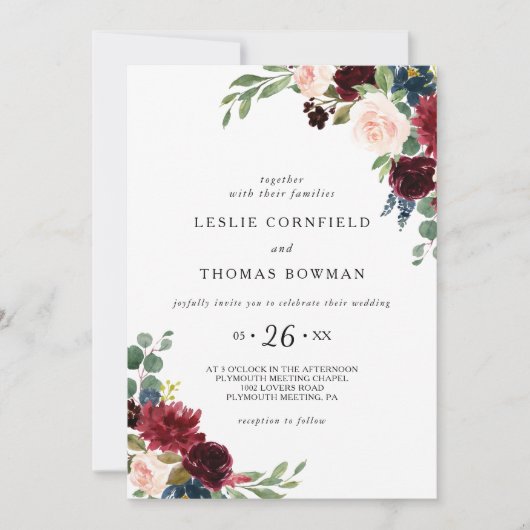 Herfst Rustic Dazzling Burgundy Wedding Kaart (Voorkant)