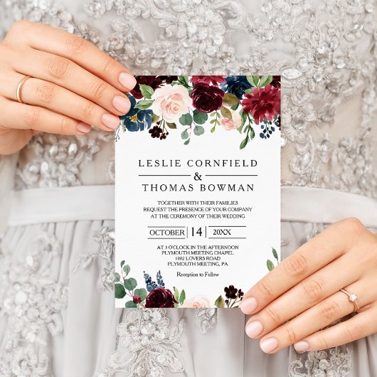 Herfst Rustic Dazzling Burgundy Wedding Kaart