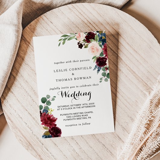 Herfst Rustic Dazzling Burgundy Wedding Kaart